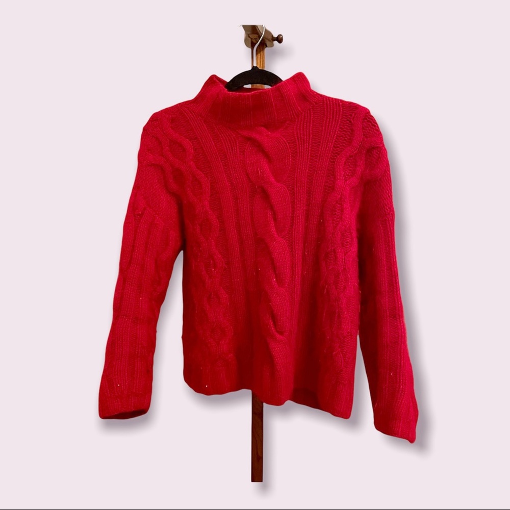 Vintage Express Tricot Red Rabbit Hair Crewneck Cable knit Sweater